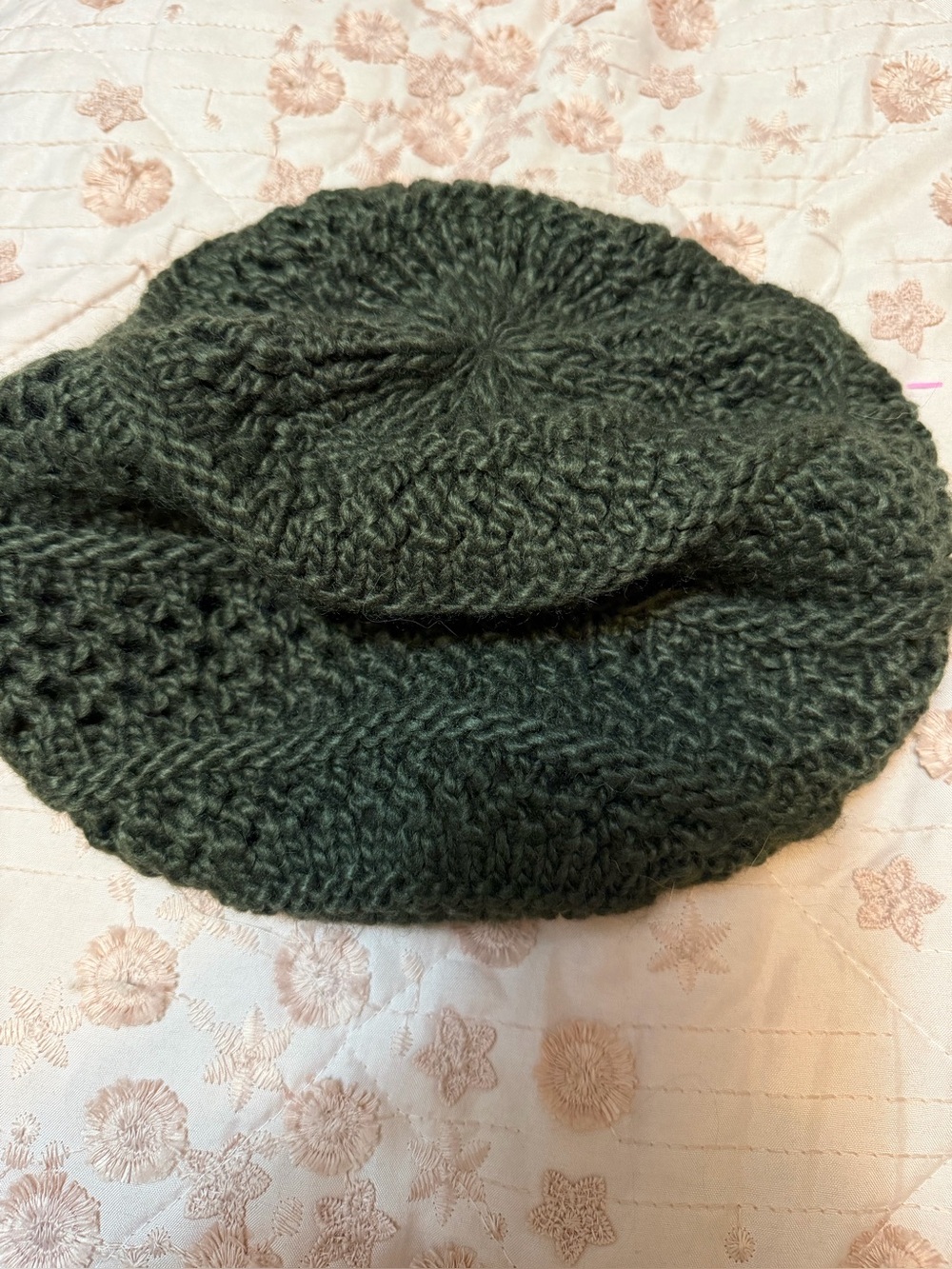 Vintage Kumho Korea Forest Green Cable Knit Wool Blend Beret Hat OS